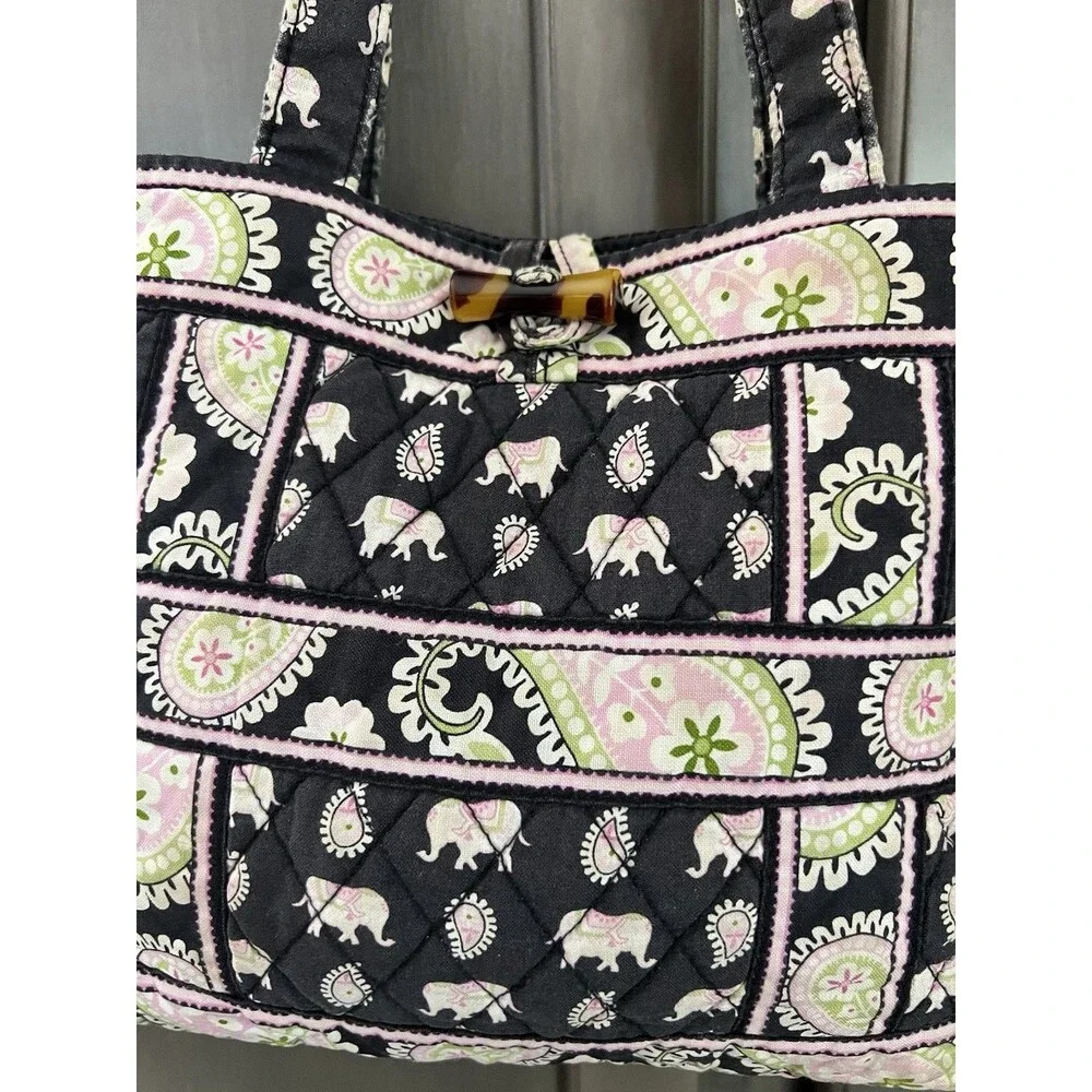 Vera Bradley Vintage Pink Elephants Toggle Tote Bag Small Travel Purse